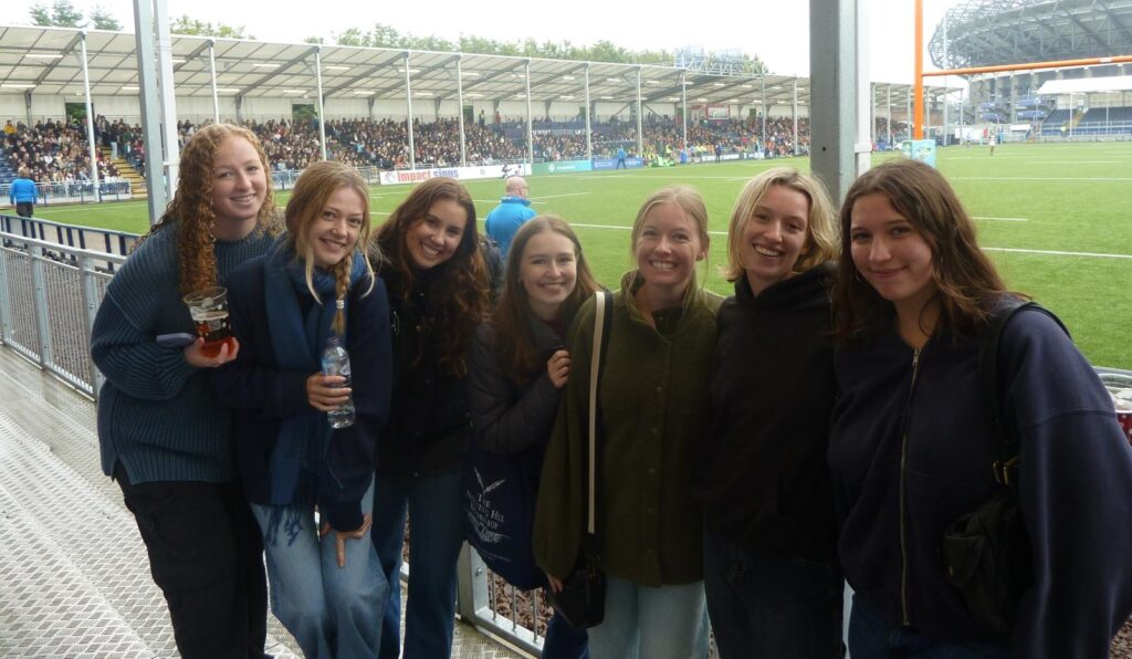 Lydia with friends at a University of Edinburgh rugby match