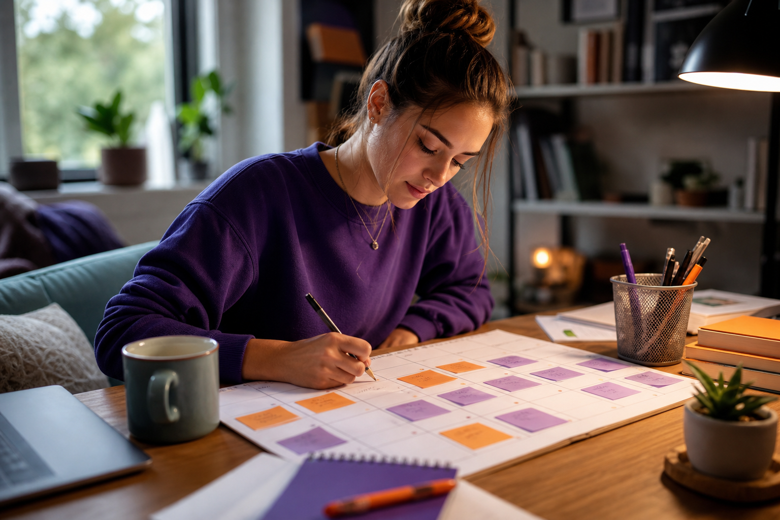College student mapping a ten week quarter on one compact calendar