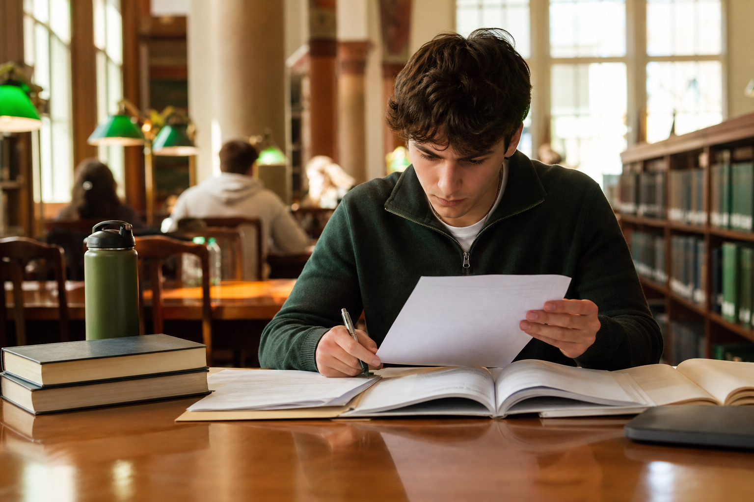 Third year college student reviewing a degree audit and course catalog