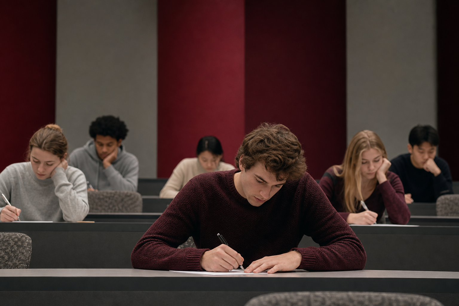 Student preparing for finals with a focused desk routine