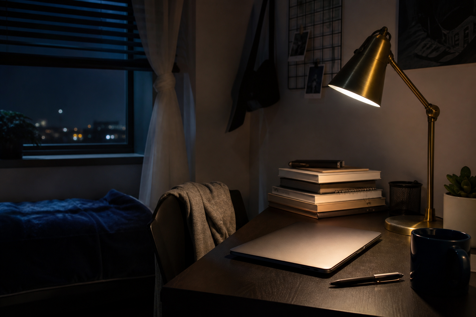 Quiet student desk closed down for sleep during finals week