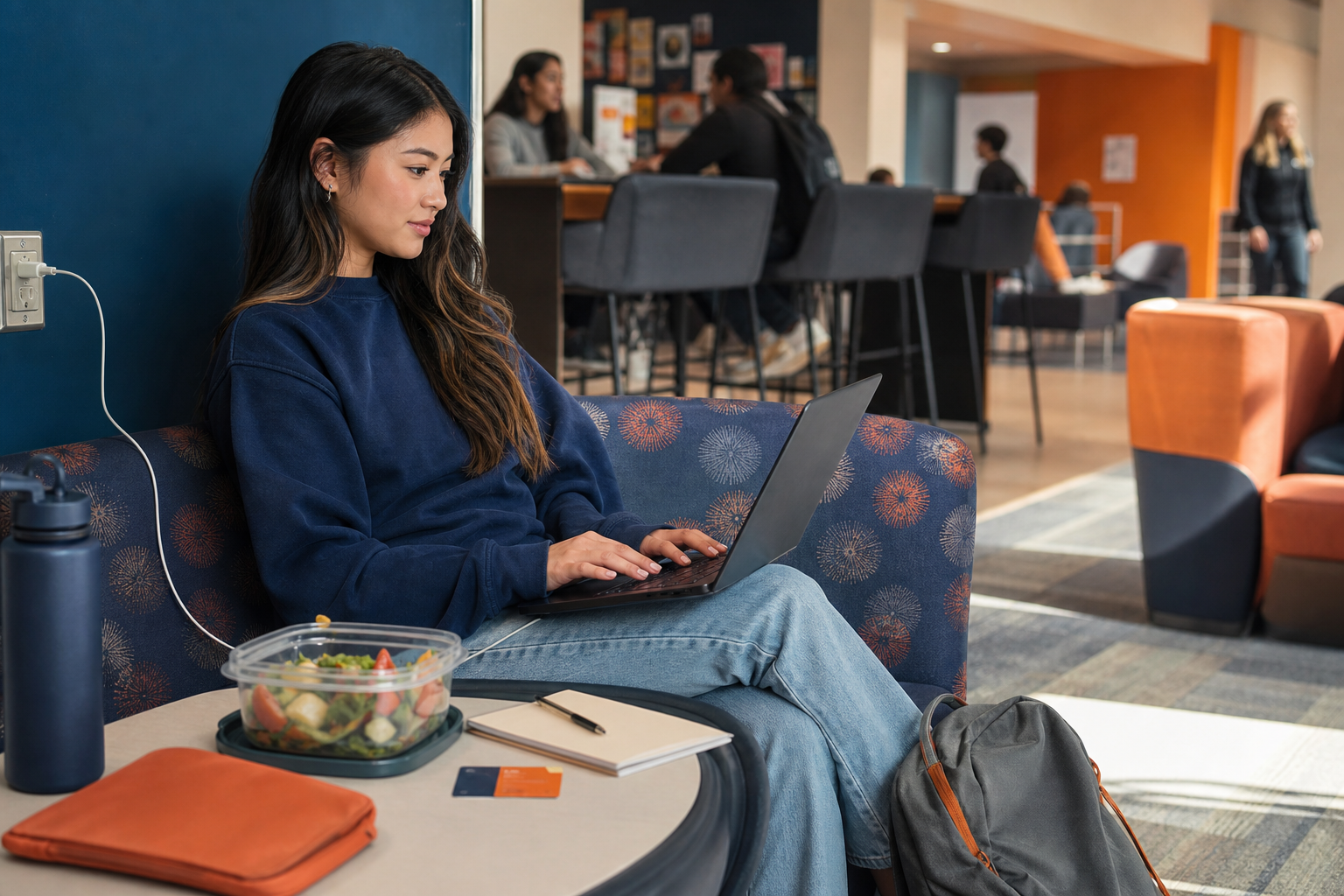Commuter student using a reliable campus base between classes