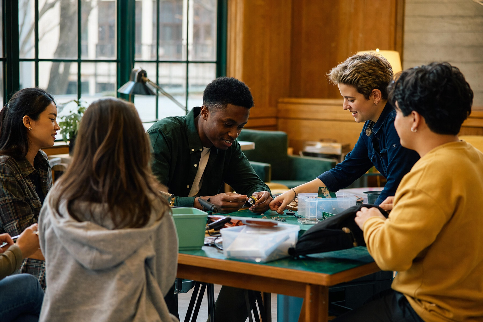 Students participating in an ordinary small club meeting