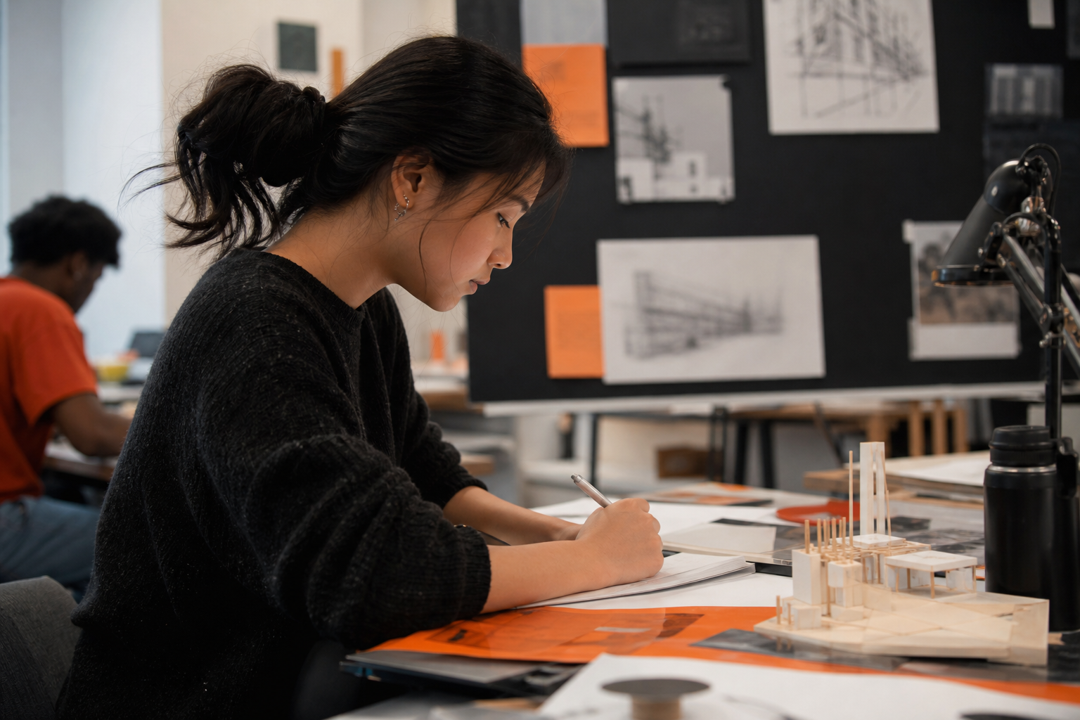 Student applying faculty feedback to a project before following up