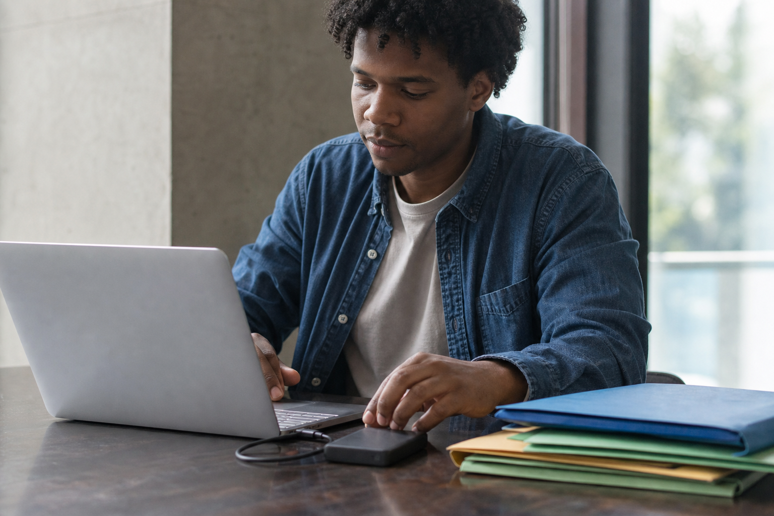 College senior exporting permitted files from a student laptop account
