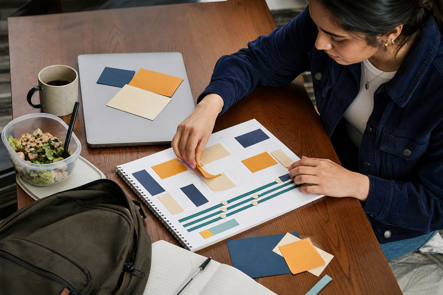 College student comparing campus job schedules and commute routes