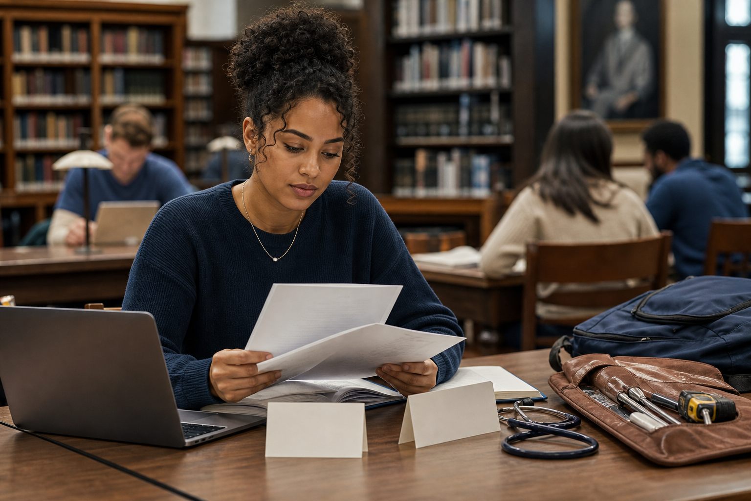 College senior comparing graduate degree requirements with career paths