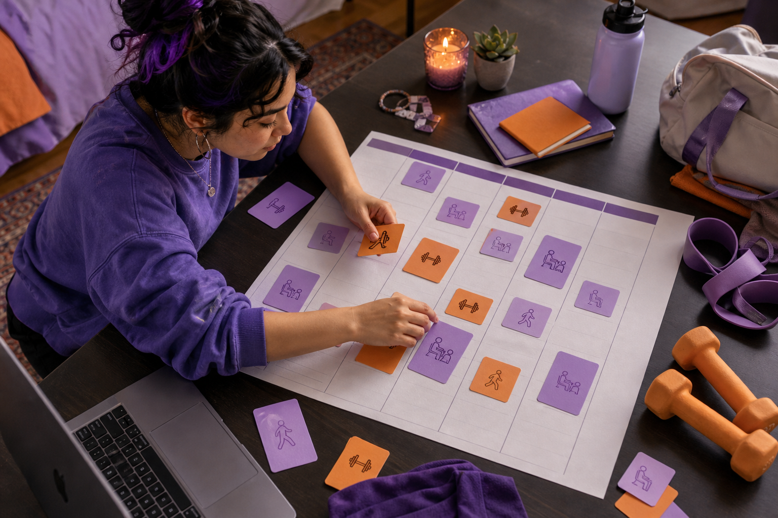 College student mapping realistic movement blocks around classes