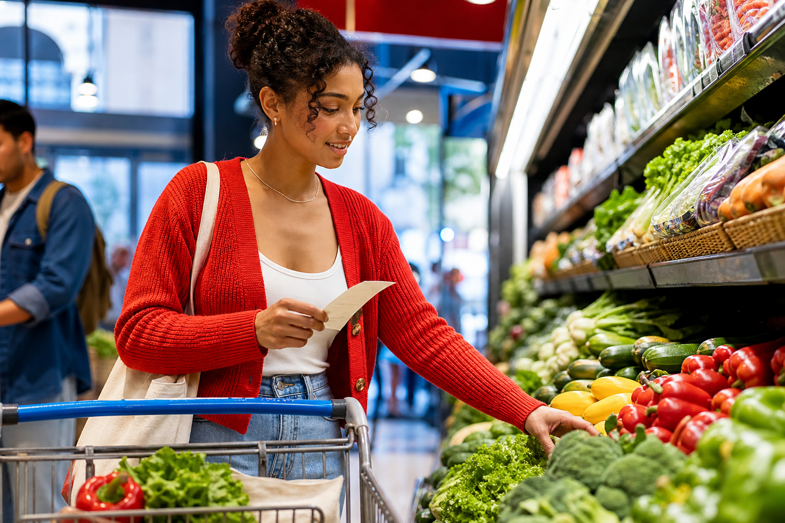 College student shopping from a short three meal grocery plan