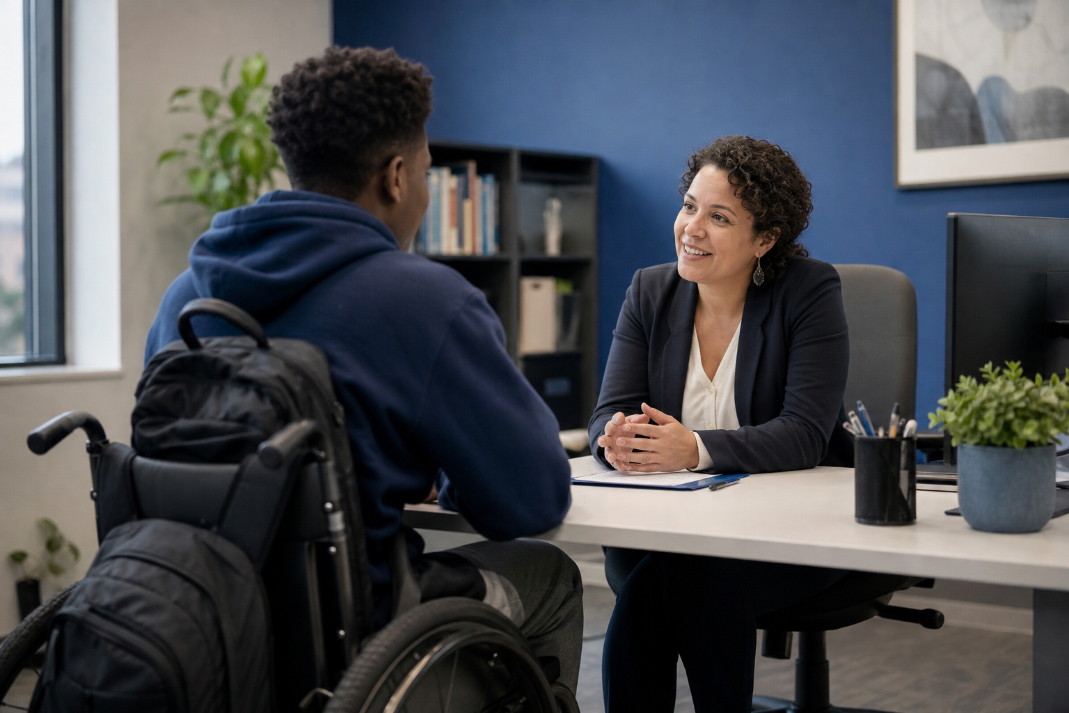 College student meeting with a campus accessibility coordinator