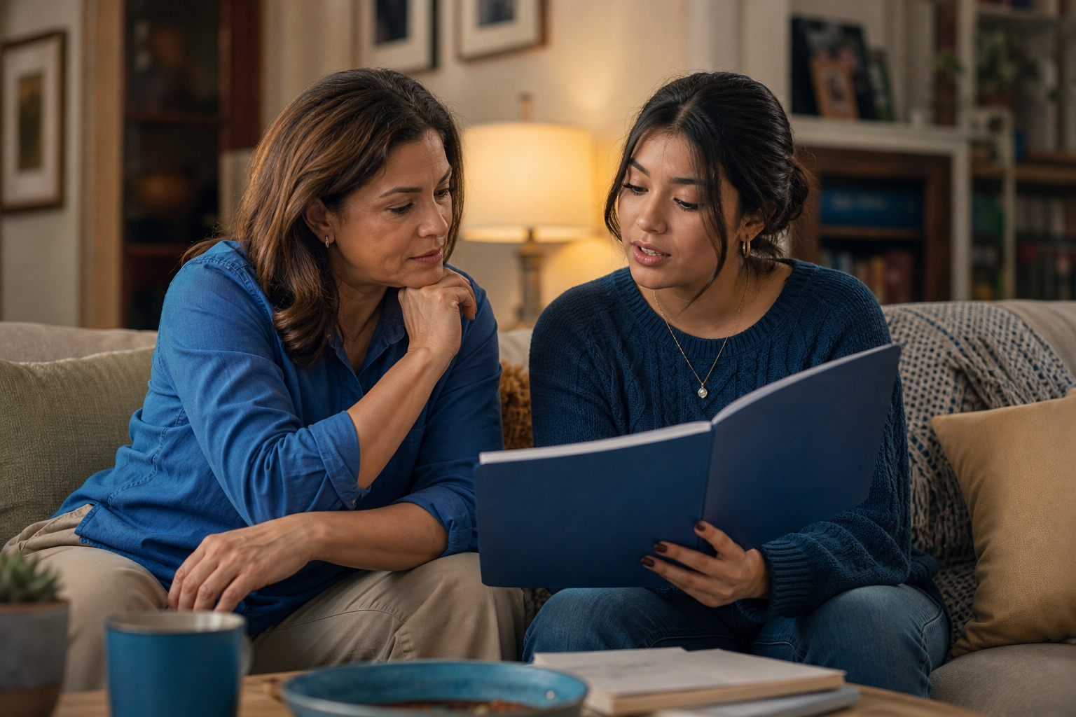 Parent and college student reviewing a health handoff plan