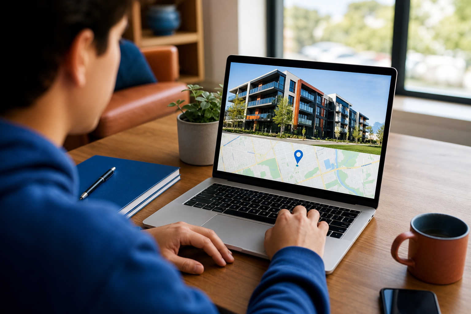 Student verifying an apartment listing address and management company