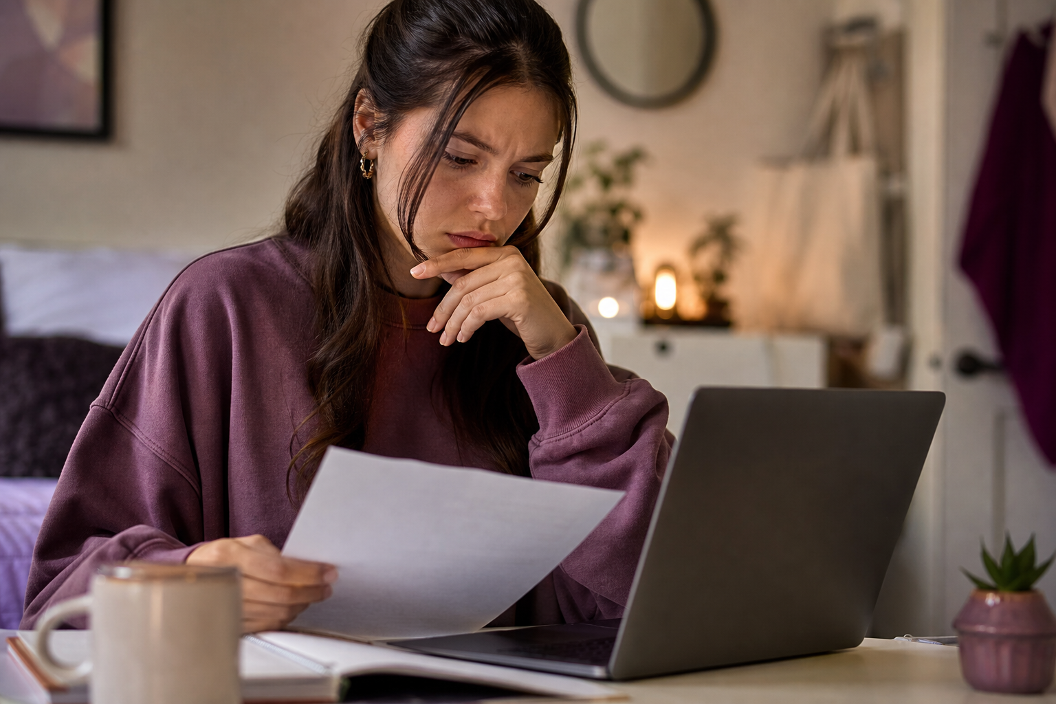 Student reviewing apartment payment terms before using a secure portal