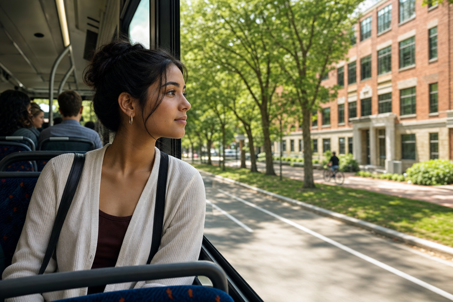 Student testing the commute from an apartment neighborhood to campus