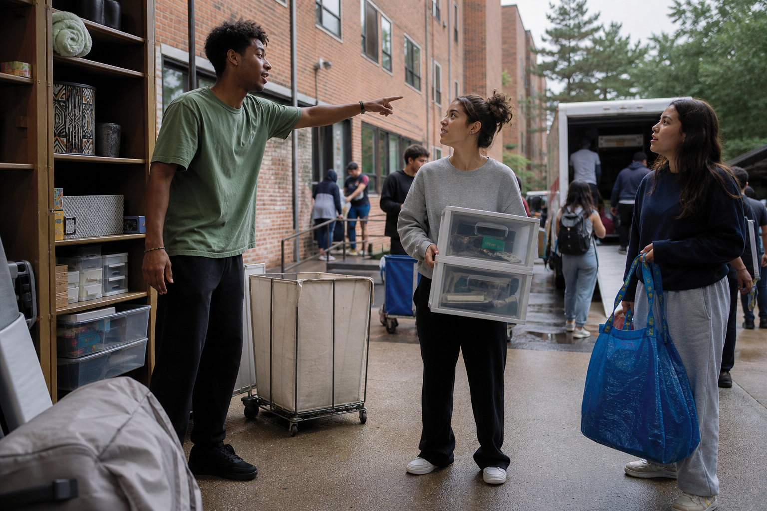 Student removing bulky duplicate items from a college packing layout