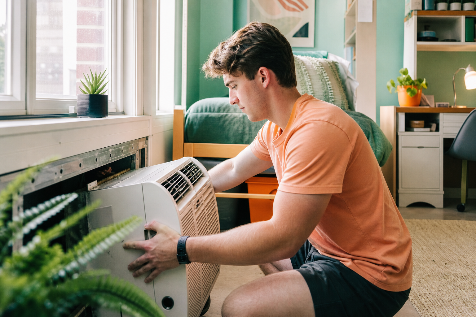Student replacing one inconvenient dorm room system during break
