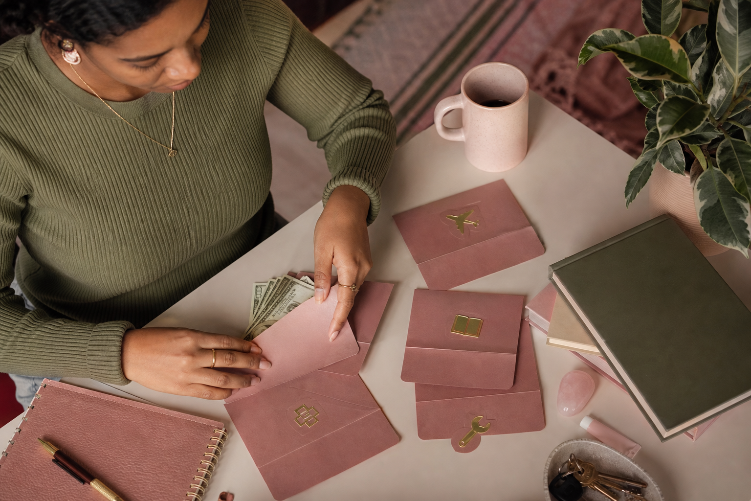 Student dividing a limited college budget into future expense categories