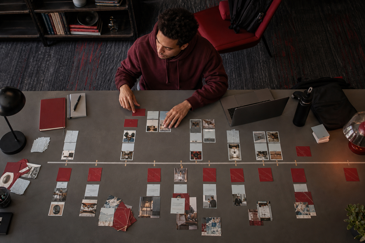 Student organizing merchant contacts and card charges on a timeline