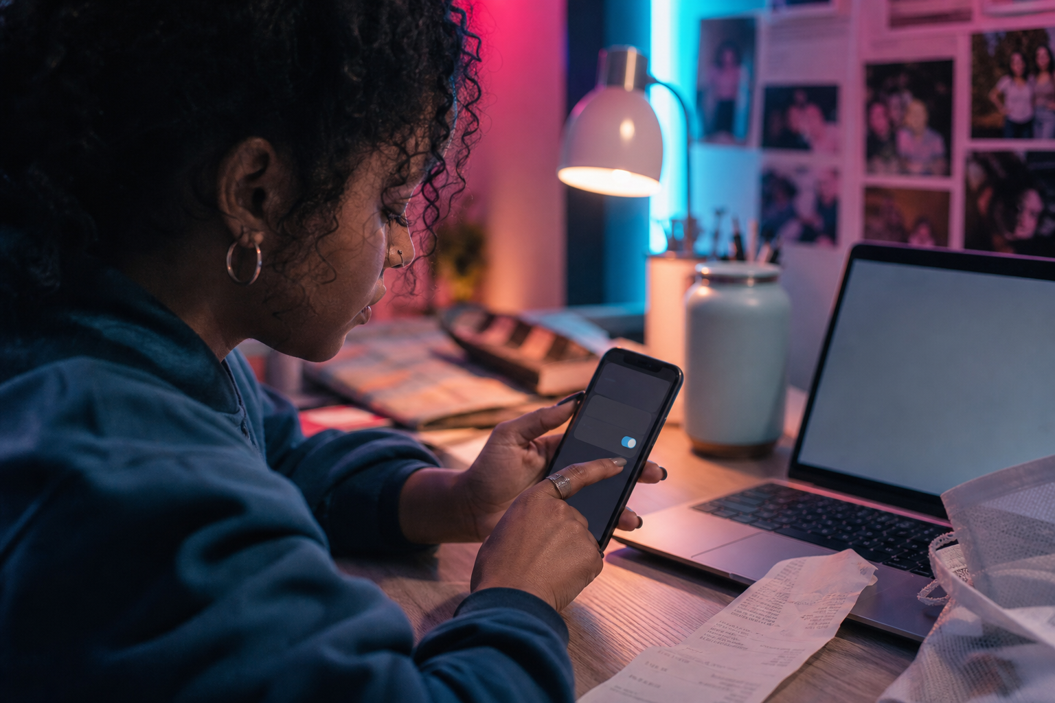 Student setting a low balance alert on a banking app