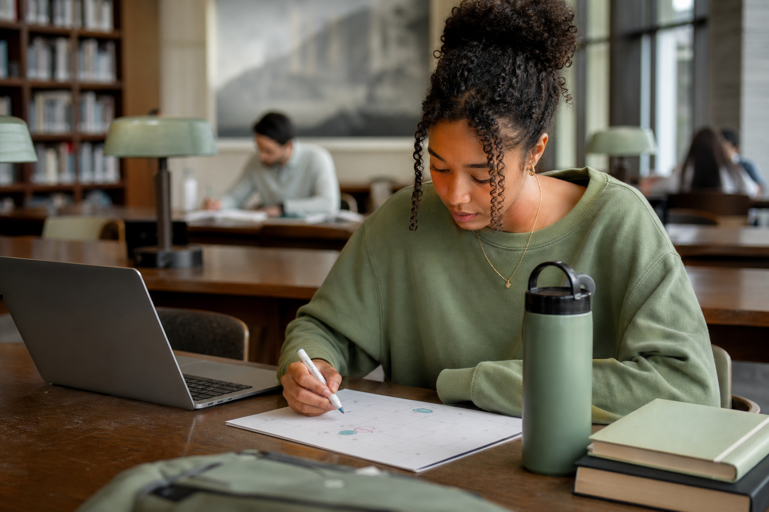 College student placing trial and renewal dates on a calendar