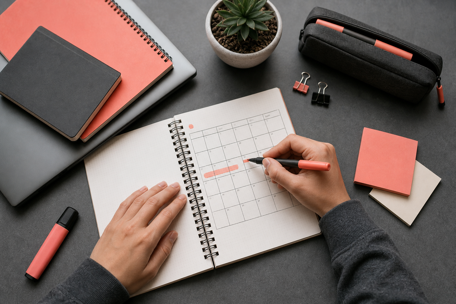 Student mapping financial aid processing dates in a notebook