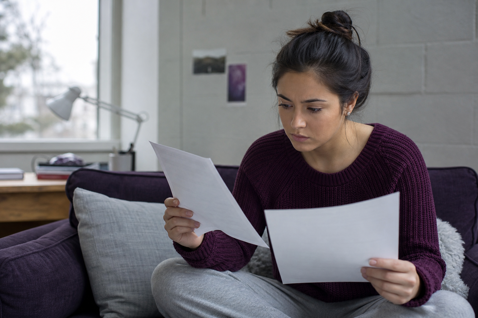 Student comparing an admission letter with an incomplete aid summary