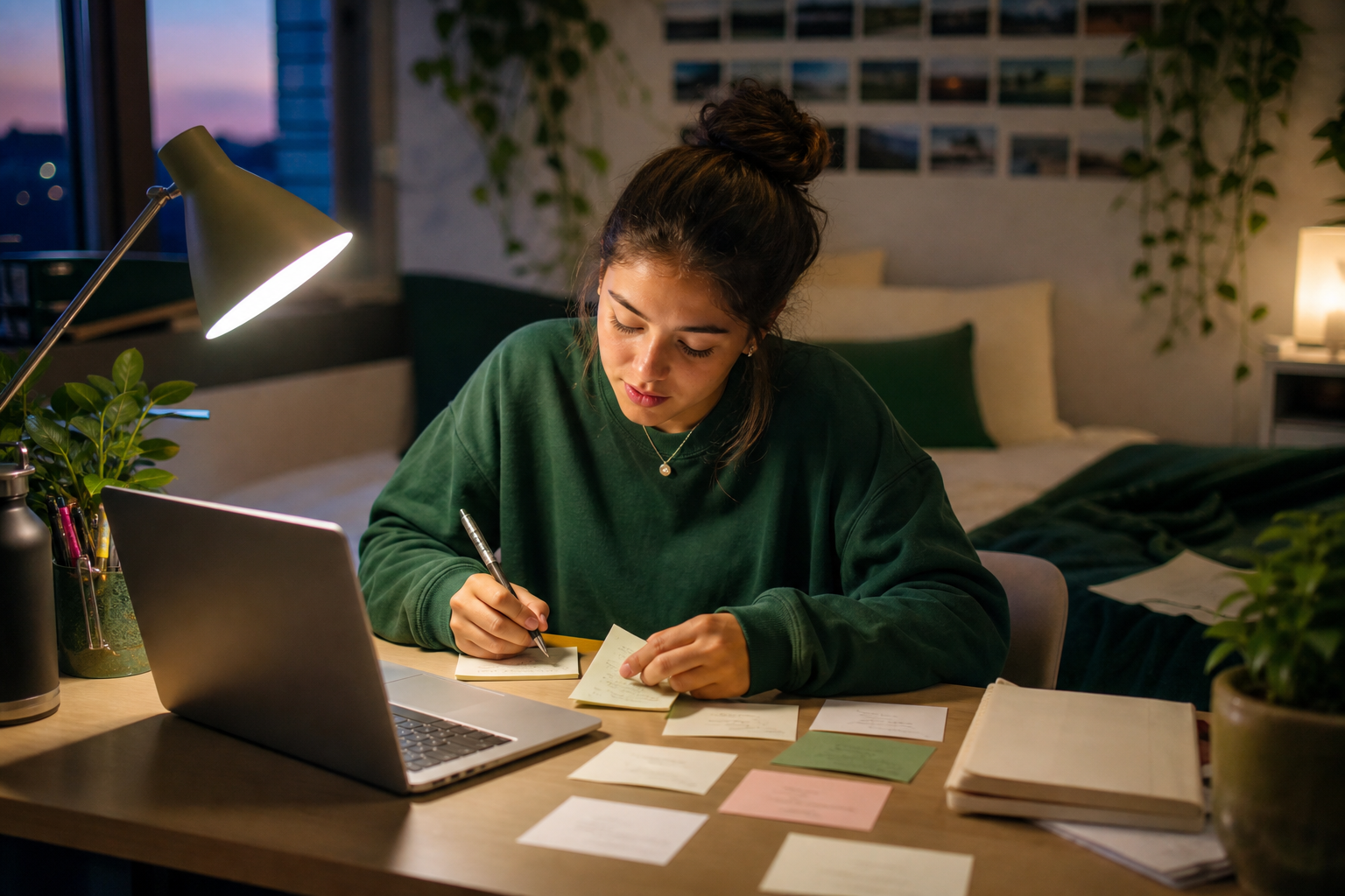 College student completing a weekly course review