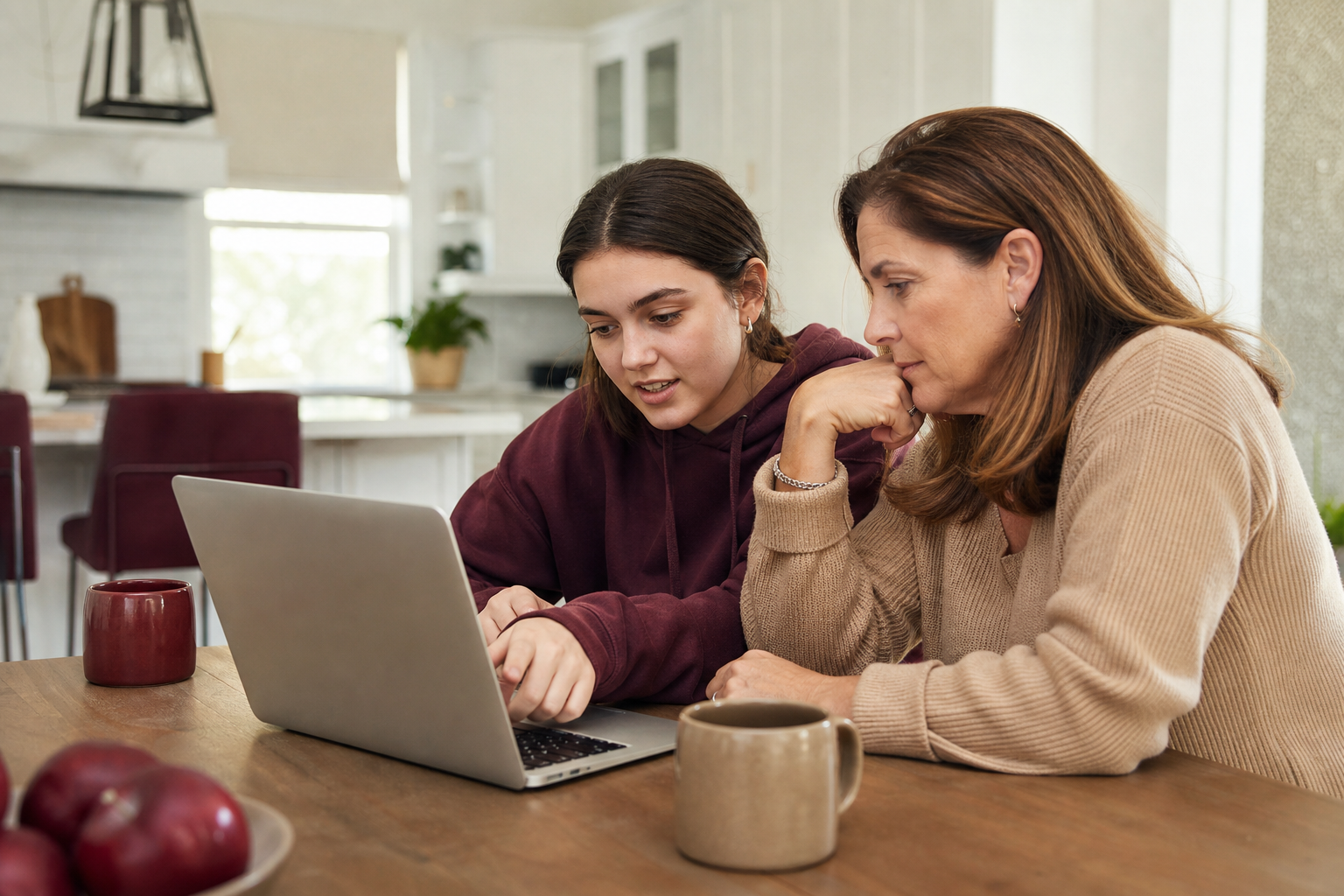 Student and parent reviewing an enrollment deposit page before payment