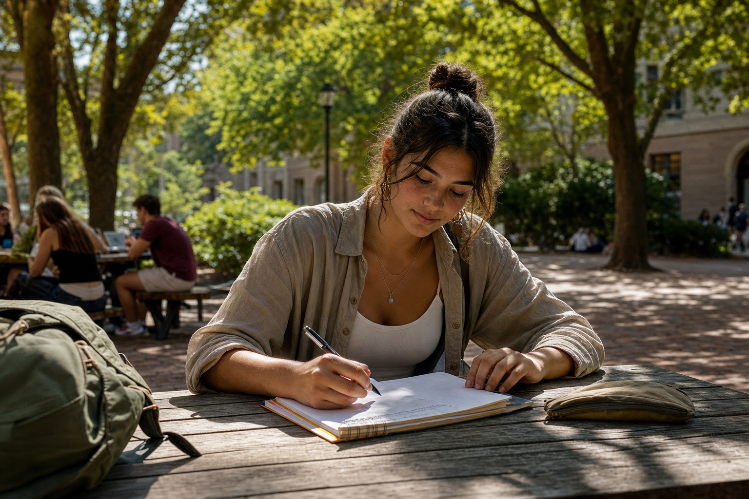 New student taking a quiet planning break during the first week of college