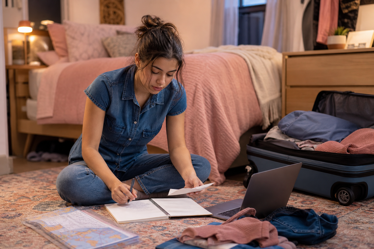 Student revising a college arrival plan after receiving new information