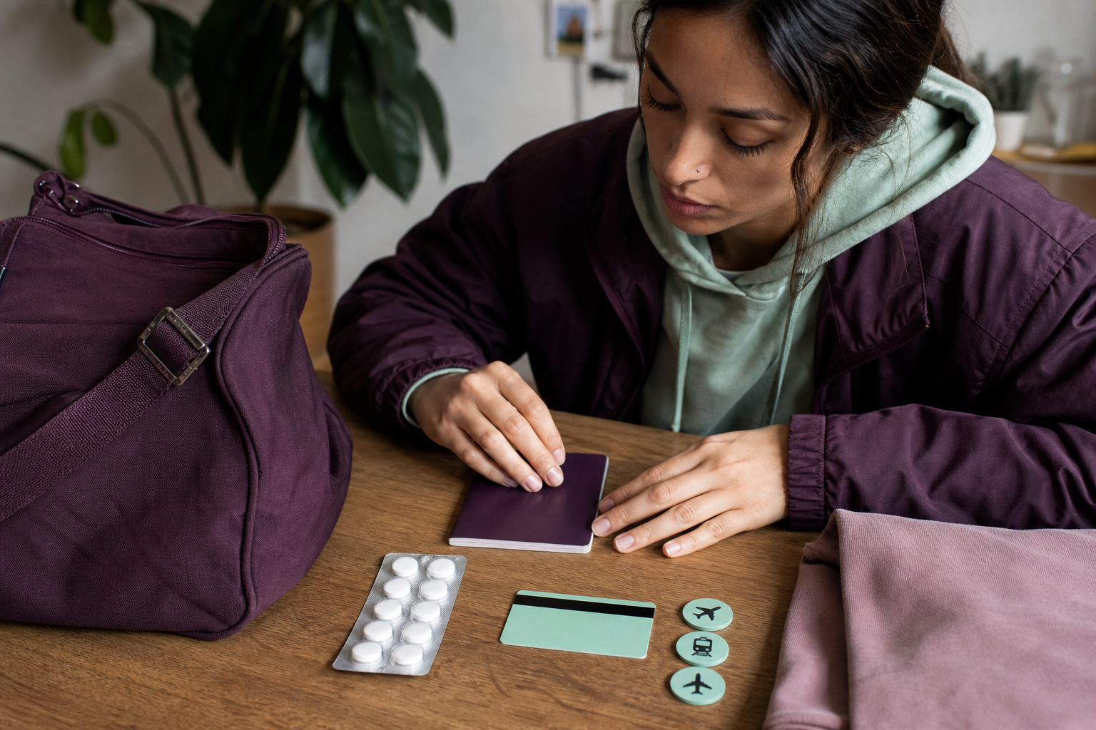 Student packing identification, medication and a backup payment method separately
