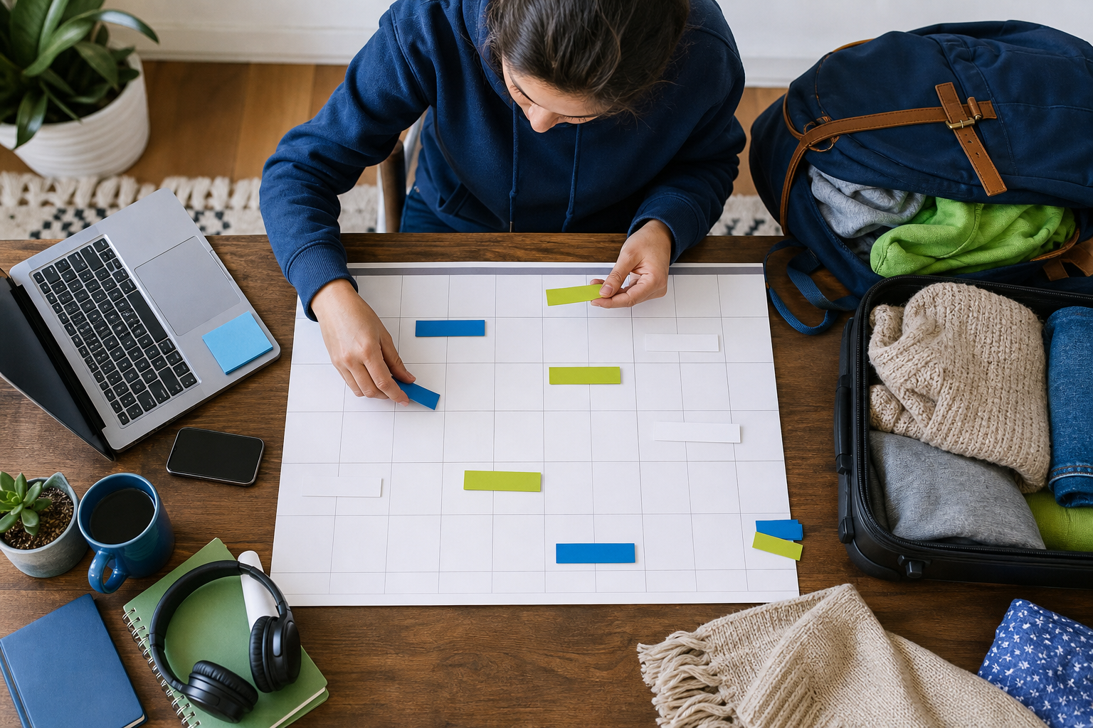 Study abroad calendar with time reserved for travel preparation